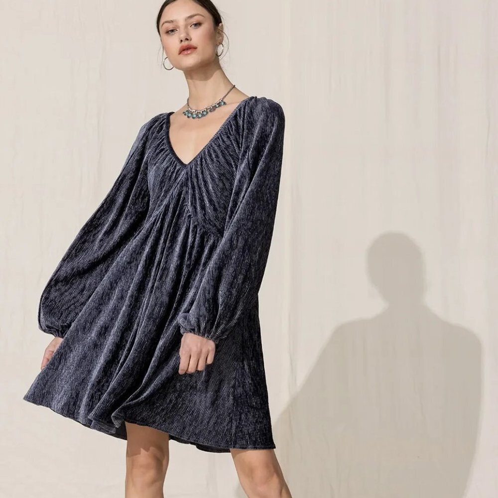 NEW Miss Me Velour Textured Slate Long Sleeve Dress Sz M